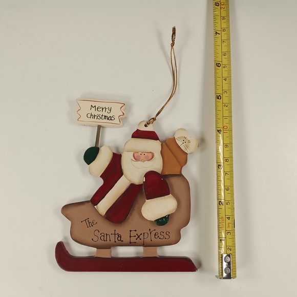 The Santa Express Merry Christmas Santa Sleigh Wooden Rustic Christmas Ornament - Picture 3 of 3